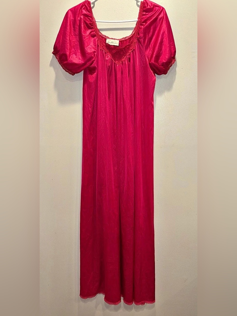 Miss Elaine Vintage Antron Nylon Lace-Trim Nightgown Pink Medium